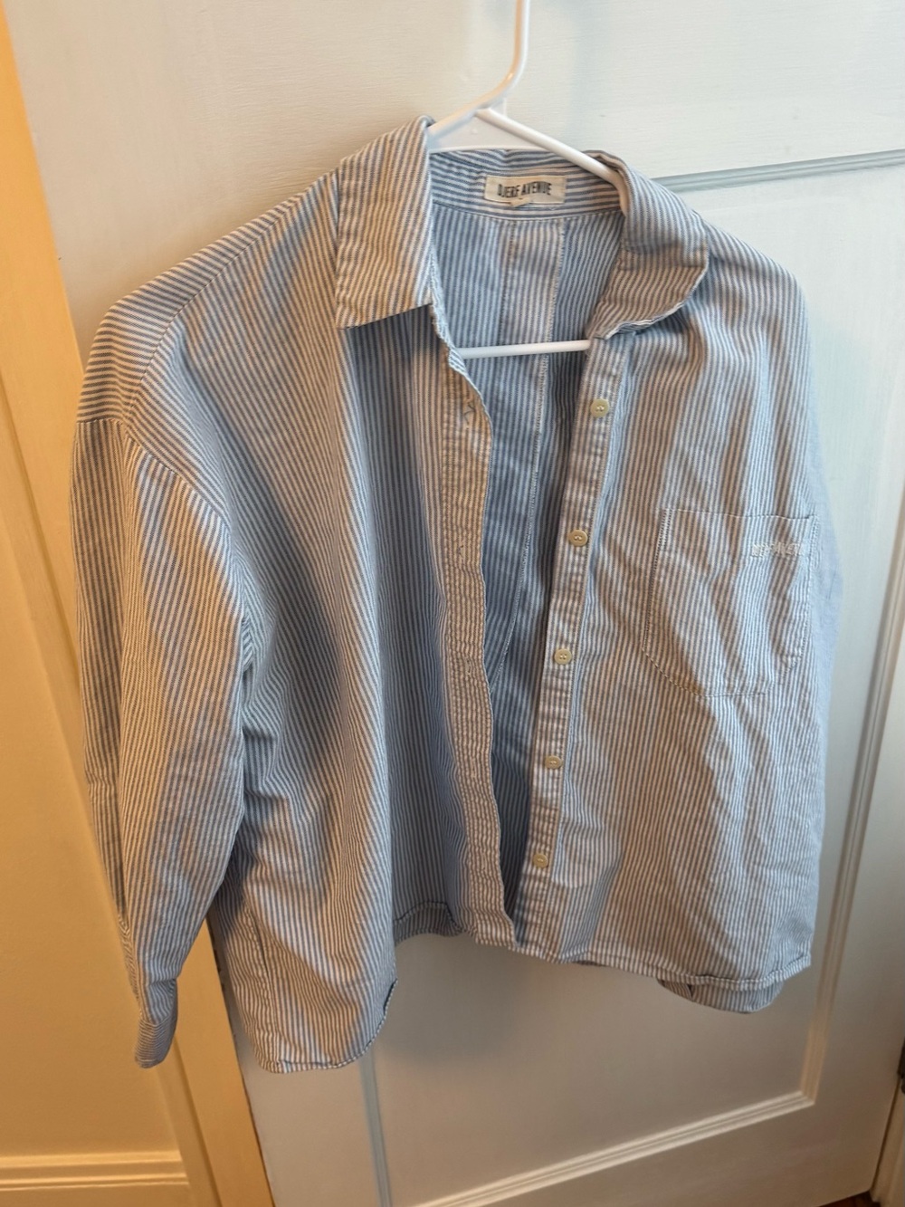 Djerf Avenue Light Blue and White Striped Button-Down Shirt